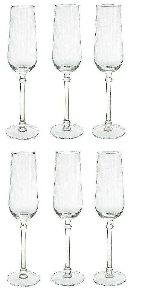 Cj 06 Taça Champagne Canelado Classic (Transparente ) 240ML