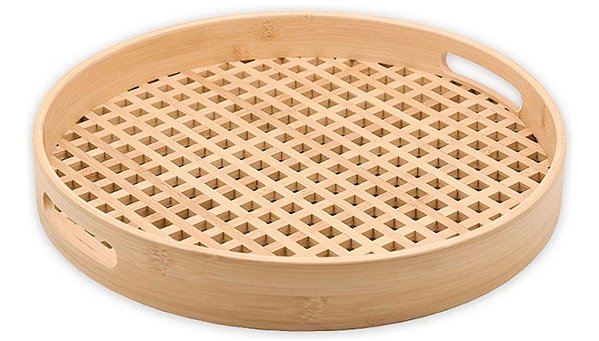 Bandeja Vazada de Bambu Redonda 40cm