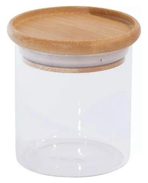 Pote De Vidro Empilhável Com Tampa De Bambu 400ml