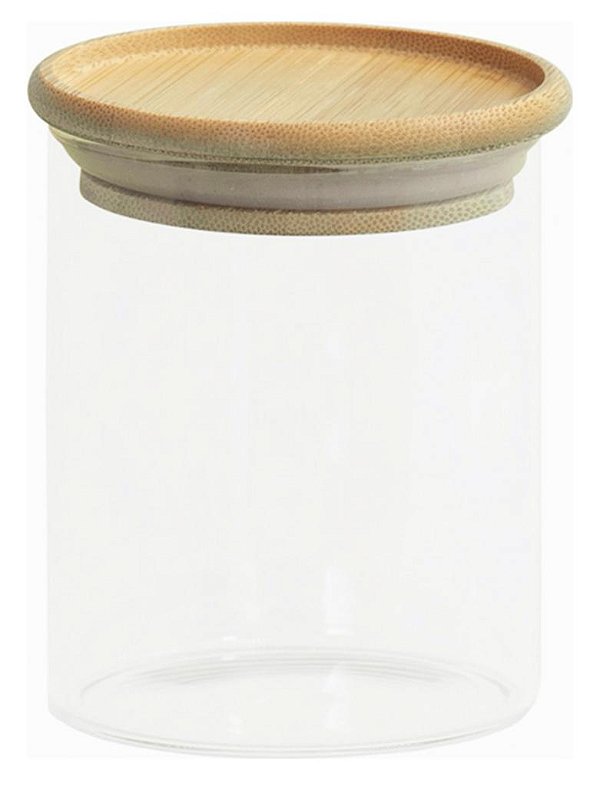 Pote De Vidro Empilhável Com Tampa De Bambu 500ml