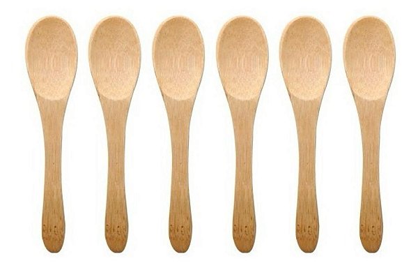 Kit de 6 Mini Colheres em Bambu