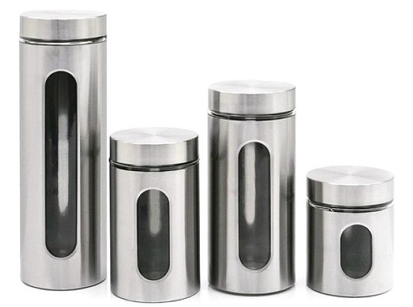 Jogo de 4 Potes Inox c/ Visor