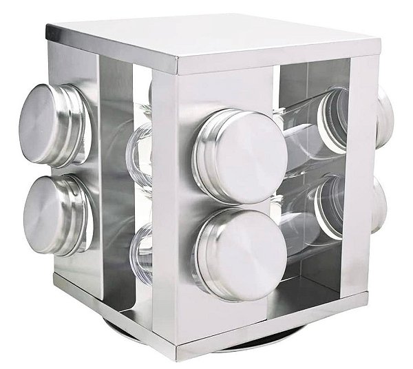 Porta Temperos Giratório Inox 8pcs
