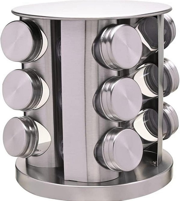 Porta Temperos Giratório Inox 12pcs