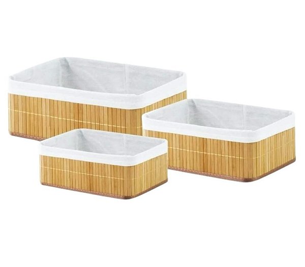 Jogo de 3 Cestos Organizadores Bambu
