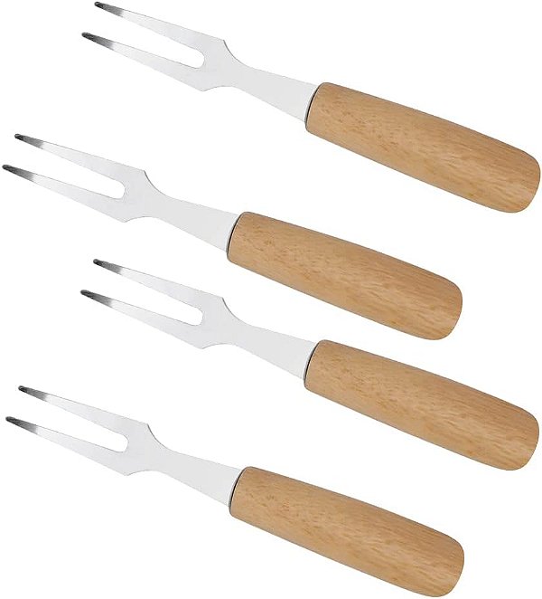 Jogo de Garfos p/ Petiscos Inox c/ Cabo de Madeira