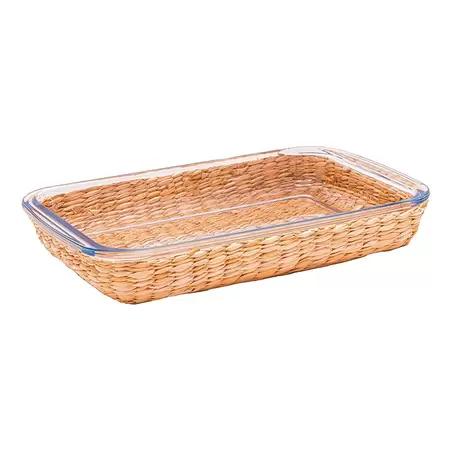 Travessa Retangular Vidro Com Rattan 3000ML - Mimo Style