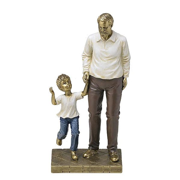 Estatueta  Avô Com Menino  Decorativo - Mabruk