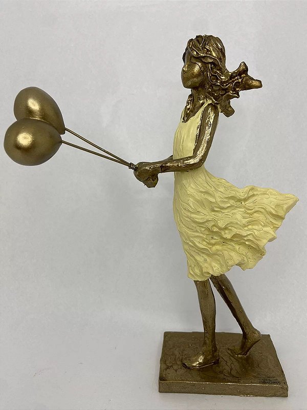Escultura Decorativa Em Resina Menina Com Balões 20cm