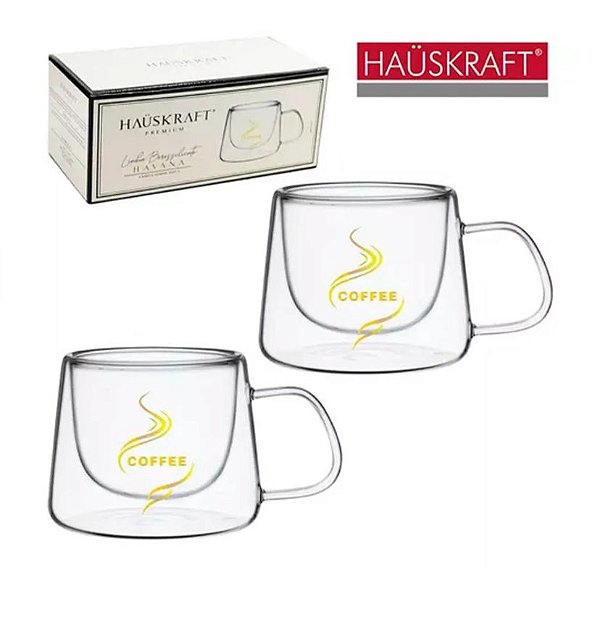 Dupla de Canecas Havana c/ Parede Dupla Vidro Boro 200ml - Hauskraft