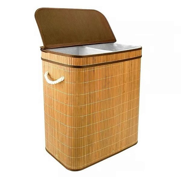 Cesto Duplo de Bambu Claro com Tampa para Roupas Sujas - Mimo Style