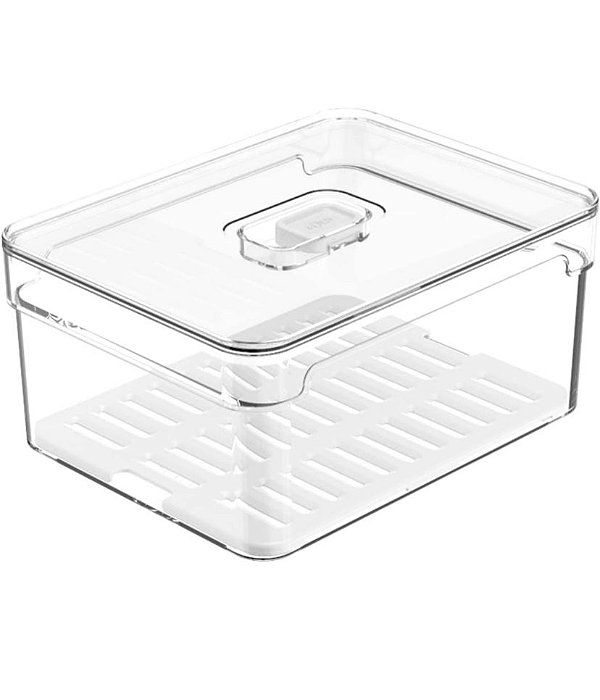 Organizador de Geladeira 2,2L Clear Fresh c/ Bandeja De Drenagem e Respiradouro