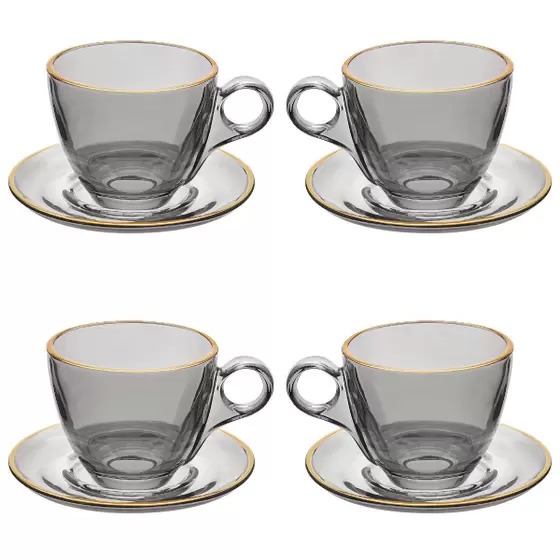Cj 4  Xícaras C Pires Chá Cristal Menfis 170 ML 8 Peças - Hauskraft