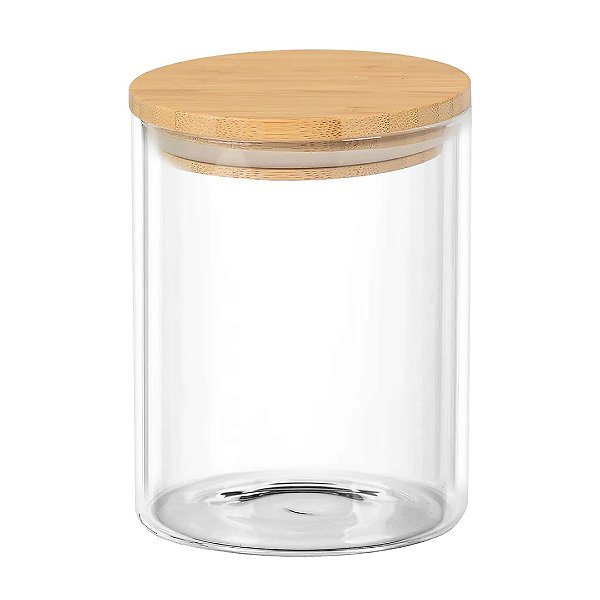 Porta Mantimento Redondo em Vidro Borossilicato com Tampa em Bambu 800ml