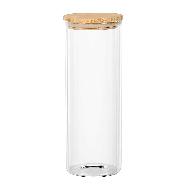 Porta Mantimento Redondo em Vidro Borossilicato com Tampa em Bambu 1,8L