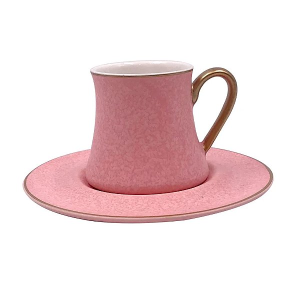 Jogo de 12 Peças para Café em New Bone China 80ml Cor Rosa e Dourado - Lar  Doce Lar - Tudo para sua mesa posta e decoração de sua casa