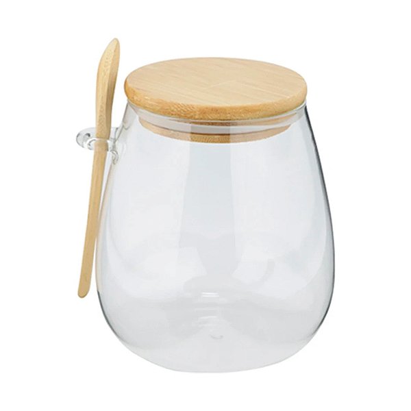 Porta Mantimento em Vidro Borossilicato com Tampa e Colher em Bambu 750ml