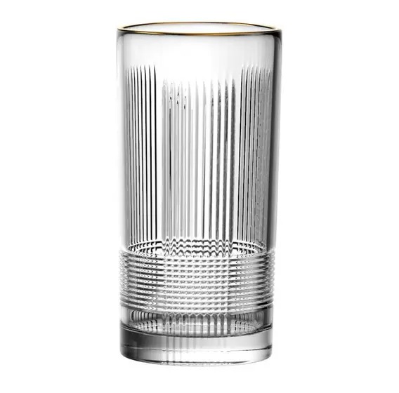 Cj  6 Pçs Copos Altos Vivant em Cristal Ecológico com Borda Dourada 350ml - L'Hermitage