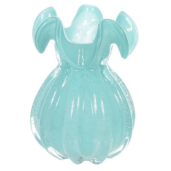 Vaso Decorativo Vidro Murano Azul Solido Claro 17cm