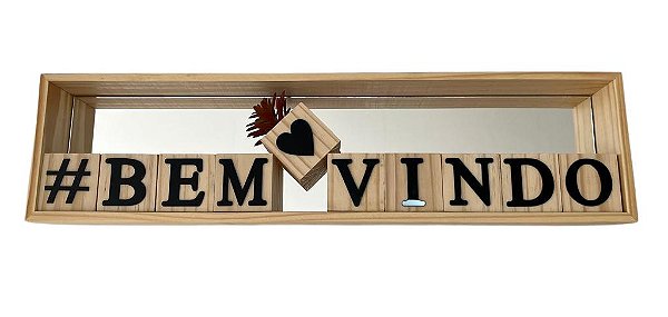 Nicho Cubos Bem Vindo Espelho  Preto Pinus  Luxo