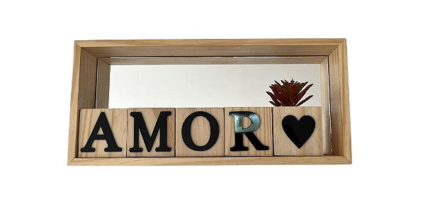 Nicho Cubos Coração Amor  Espelhado Preto Pinus  Luxo