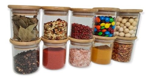 Pote de 200ml de Vidro Empilhavel c/ Tampa de Bambu