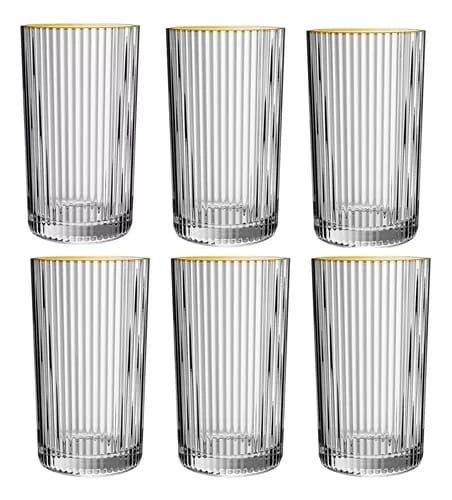 Cj 6 Copos Altos Borda Dourada Graffiato - 420ml