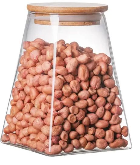 Pote de Vidro Scalene com Tampa de Bambu - 950ml