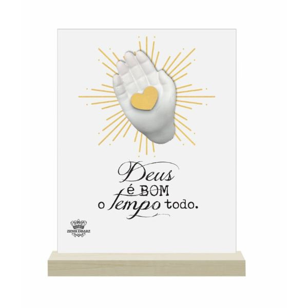 Enfeite de Mesa com Aplique Mão Deus é Bom o Tempo Todo