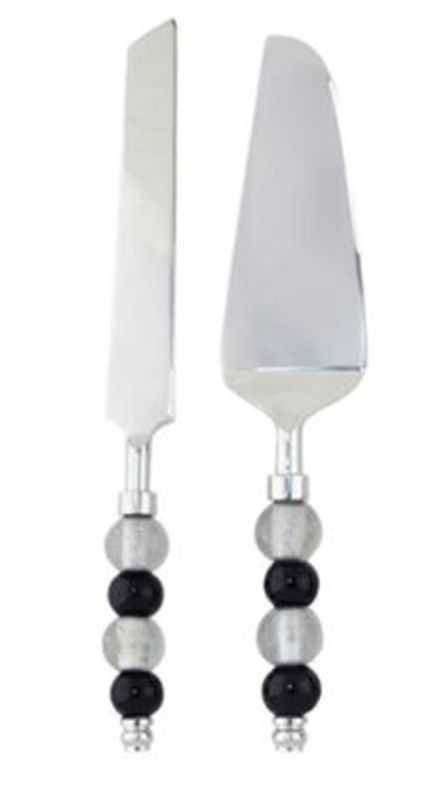 Jogo de Faca e Espátula em Aço Inox com Cabo em Vidro 2 peças