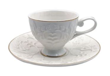 Jogo de 12 peças para café em new bone china 90ml branco e dourado