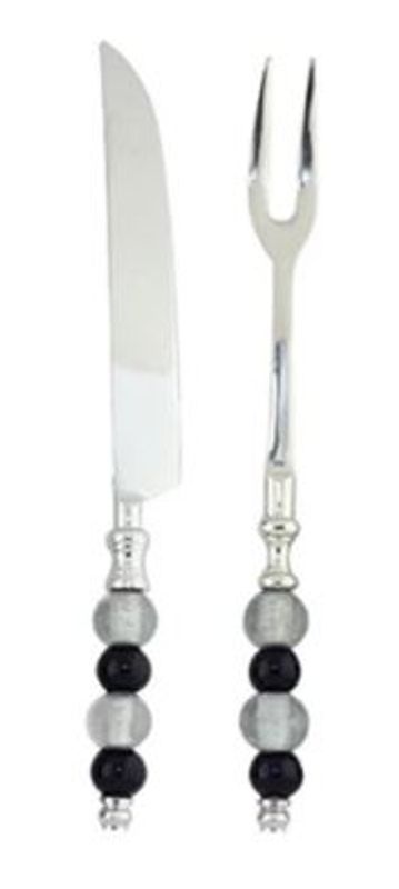 Jogo de Faca e Garfo Trinchante em Aço Inox com Cabo em Vidro 2 peças