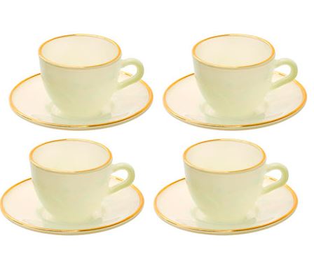 Jogo de xícaras de vidro para café Matte verde com borda dourada com pires 85 ml 08 peças