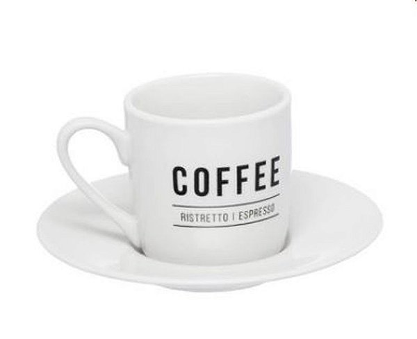 Jogo 6 Xícaras Café Com Pires Porcelana Manhattan 80ml