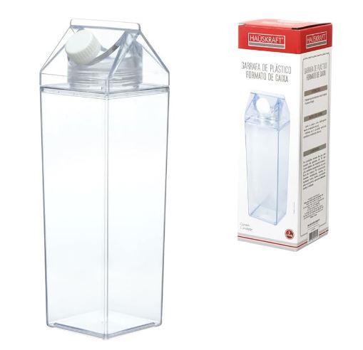 Garrafa em acrílico com formato caixa de leite 1 litro