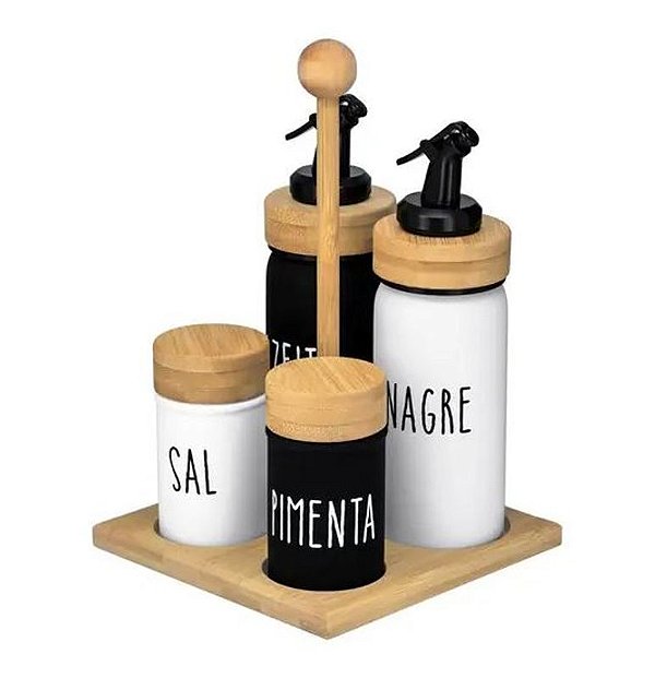 Galheteiro 5 Peças com Suporte De Bambu Doha Hauskraft