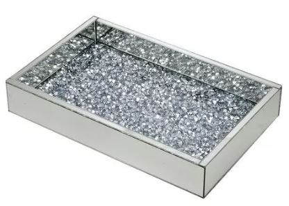 Bandeja Decorativa Com Glitter- Espelhada & Cinza- 6,5x40x25,5cm- Mabruk