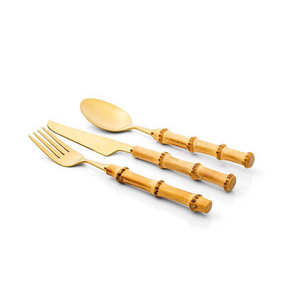 Conjunto Talheres 12pcs Bamboo Dourado Garbo