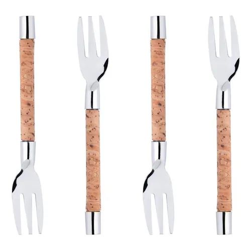 Conjunto 4 Garfos Petisco Aço Inox Cabo Cortiça