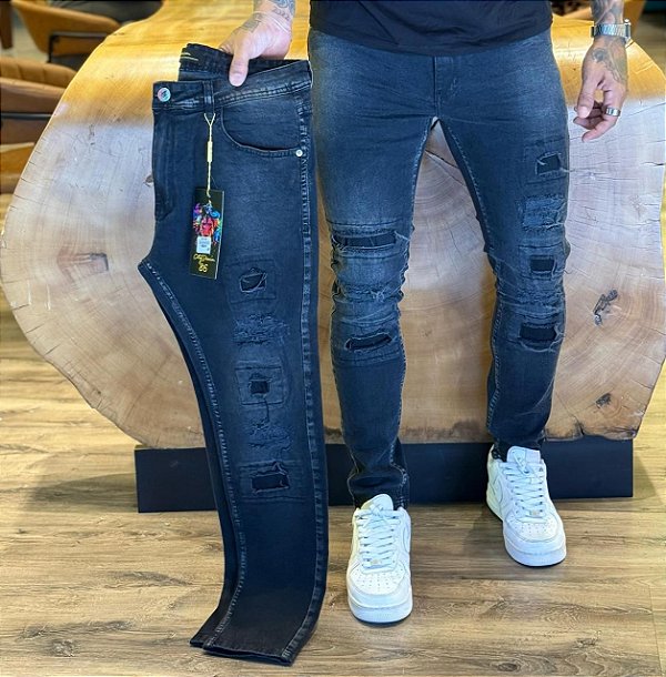 Calça Jeans City Denim Premium Skinny Patch Preta 2520016
