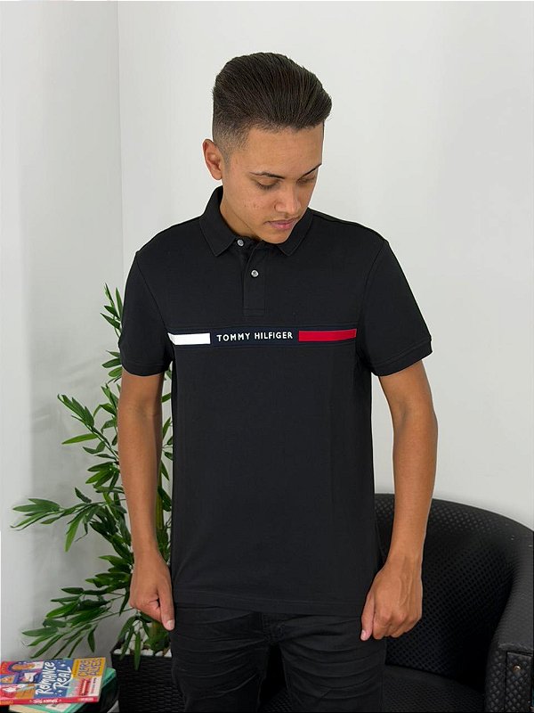 Polo Tommy Hilfiger Chest Preta MW38130