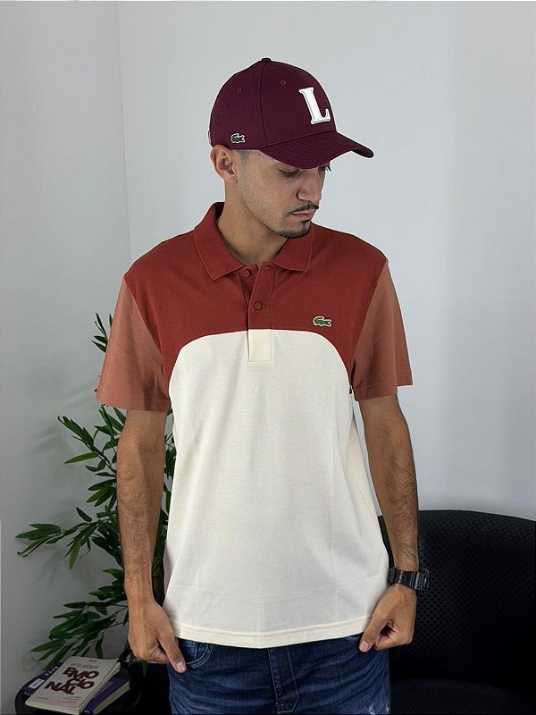 Polo Lacoste Vinho e Bege PH9563