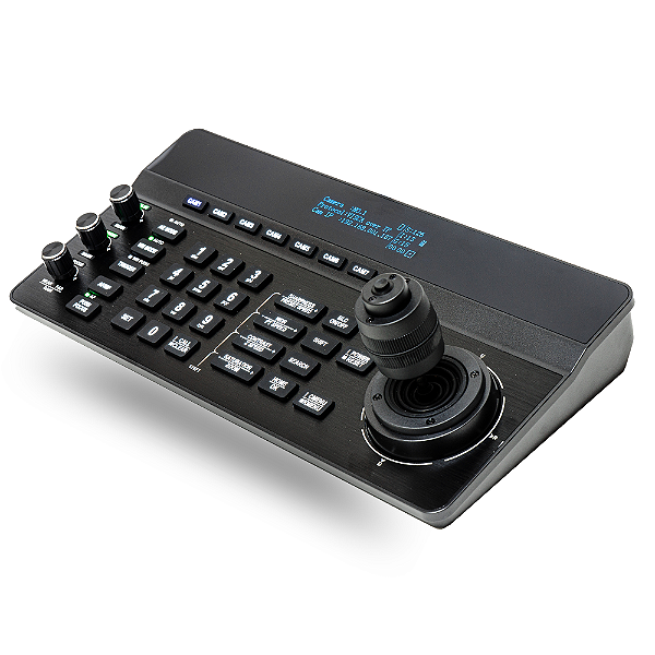 Joystick IP JTK3 Conference — Controle PTZ profissional NDI, VISCA IP, ONVIF, 128 presets