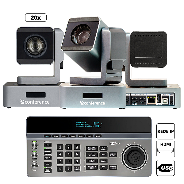 Church Trio Pro — Kit 3 câmeras PTZ 20x para igrejas com joystick IP JTK3