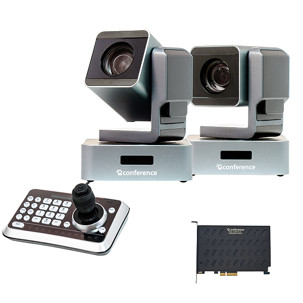 Kit 2 Câmeras Mini PTZ 20X HDMI USB 2.0 + Joystick JTK1 + 2 Suportes + 2 Cabos Conference 30m + Placa de Captura HDMI