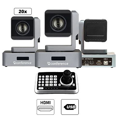 Kit 3 Câmeras PTZ 20X HDMI | USB 2.0 + 1 Joystick JTK1 + 3 Suportes de Parede + 3 Cabos Conference –  (90m total)