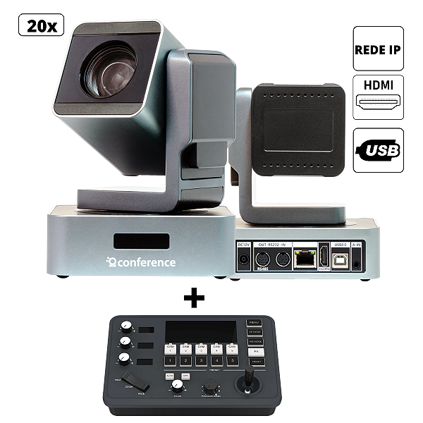 Kit 2 Câmeras PTZ 20x Church + 1 Controle PTZ + 2 Suportes de Parede