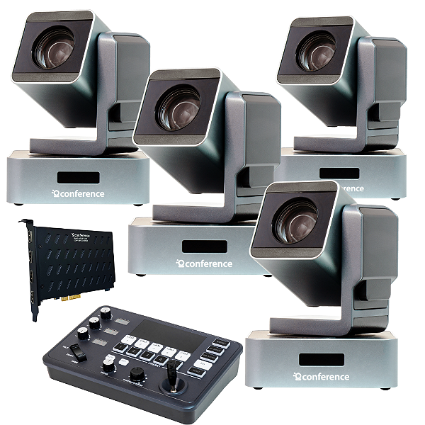 Kit 4 Câmeras Mini PTZ 20X CHURCH IP + 1 PTZ Controle Mini Conference + Placa de captura 4HDMI-PLUS
