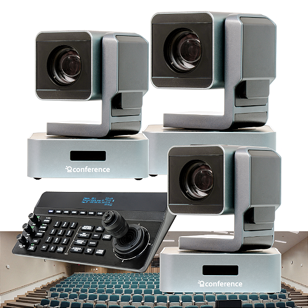 Auditório Trio Pro — Kit 3 câmeras PTZ 20x PRO para auditórios e eventos com joystick IP JTK3