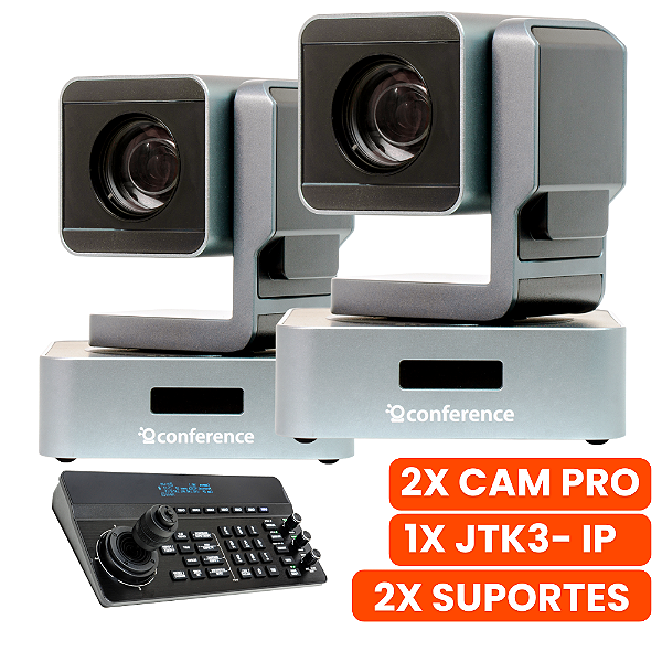 Kit 2 PRO 20X - 2 Câmeras Mini PTZ 20X PRO + 1 Joystick IP Conference + 2 Suportes de Parede